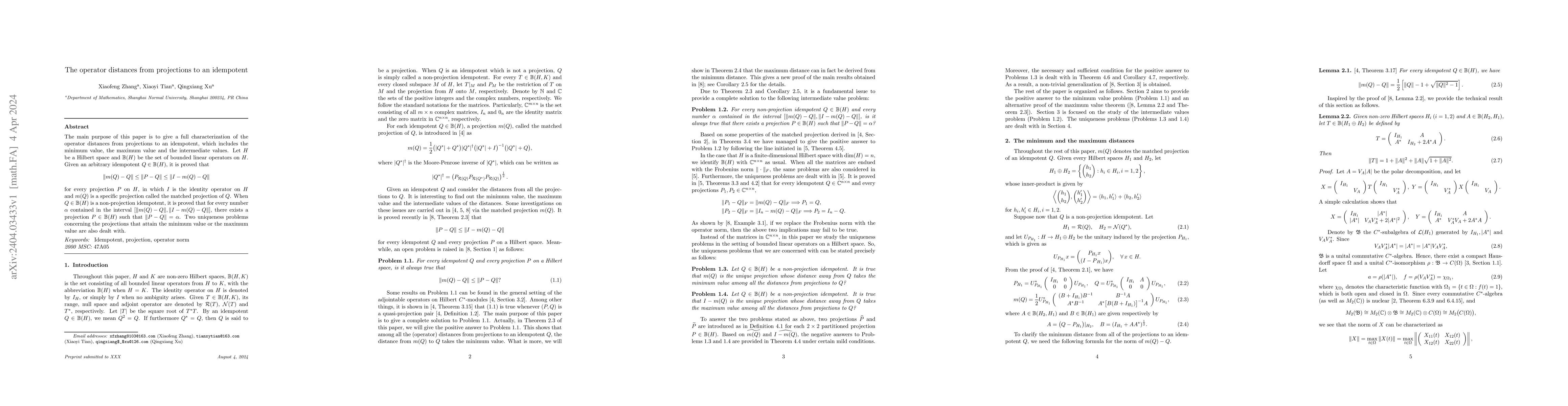 Thumbnail for The operator distances from projections to an idempotent