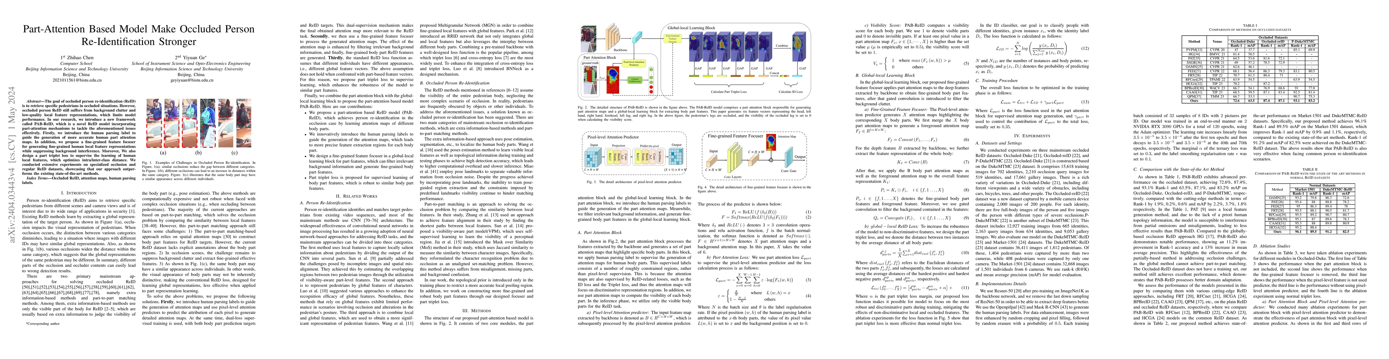 Thumbnail for Part-Attention Based Model Make Occluded Person Re-Identification
  Stronger