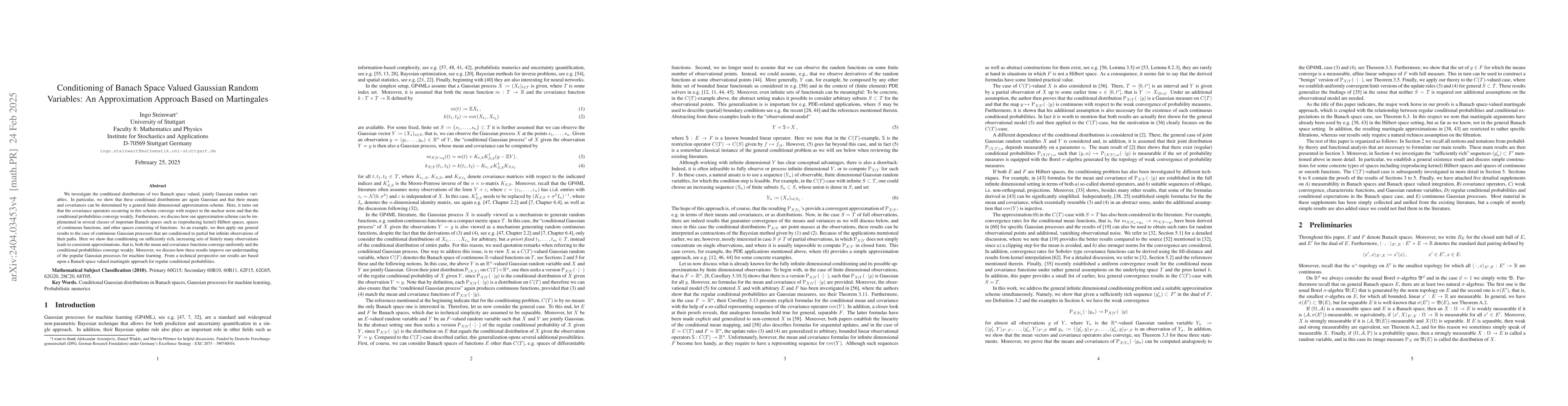 Thumbnail for Conditioning of Banach Space Valued Gaussian Random Variables: An
  Approximation Approach Based on Martingales