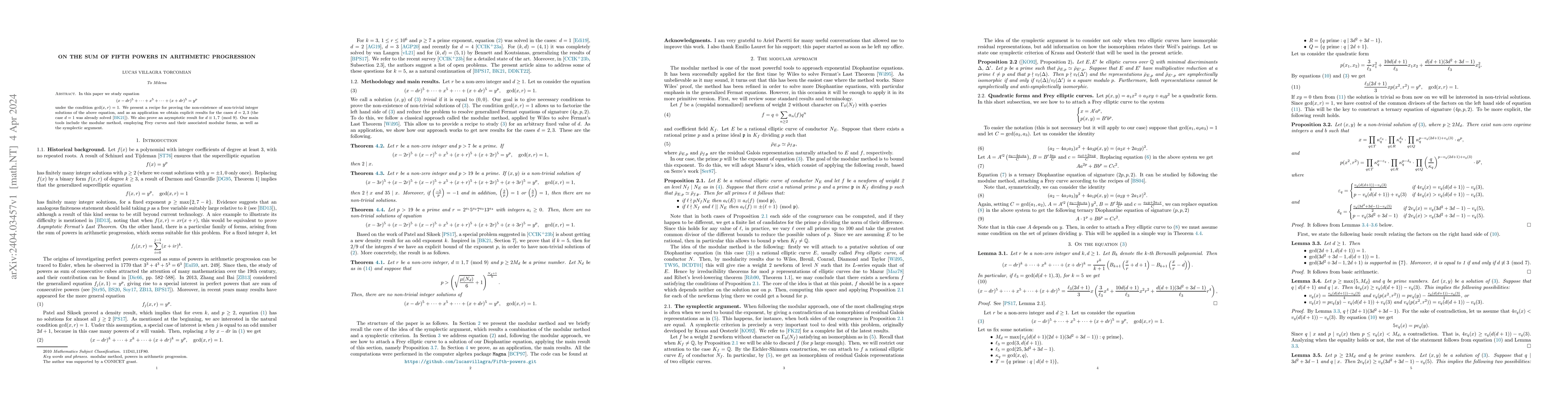 Thumbnail for On the sum of fifth powers in arithmetic progression