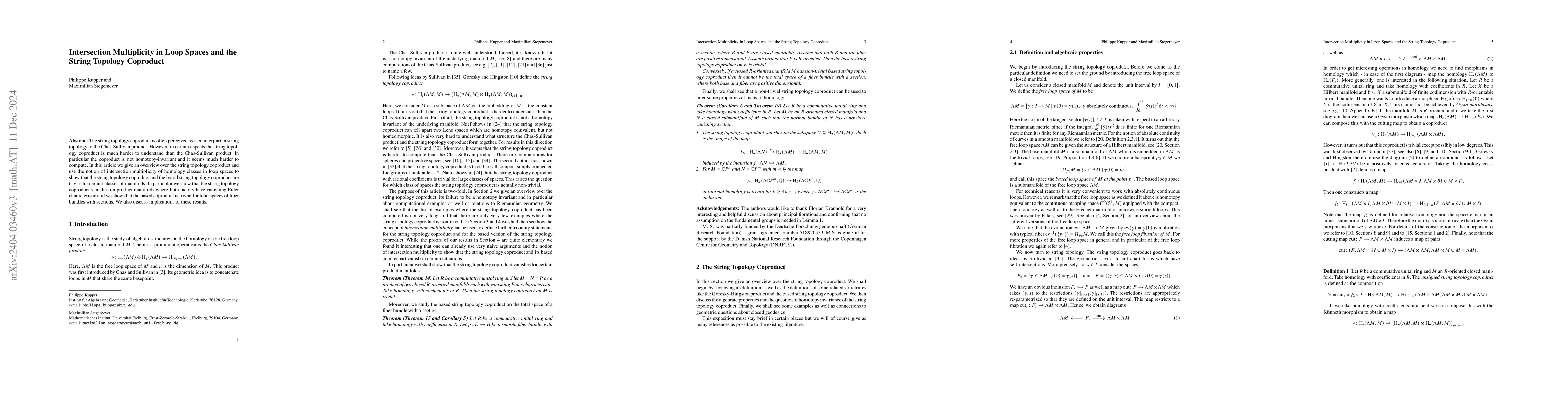Thumbnail for Intersection Multiplicity in Loop Spaces and the String Topology
  Coproduct