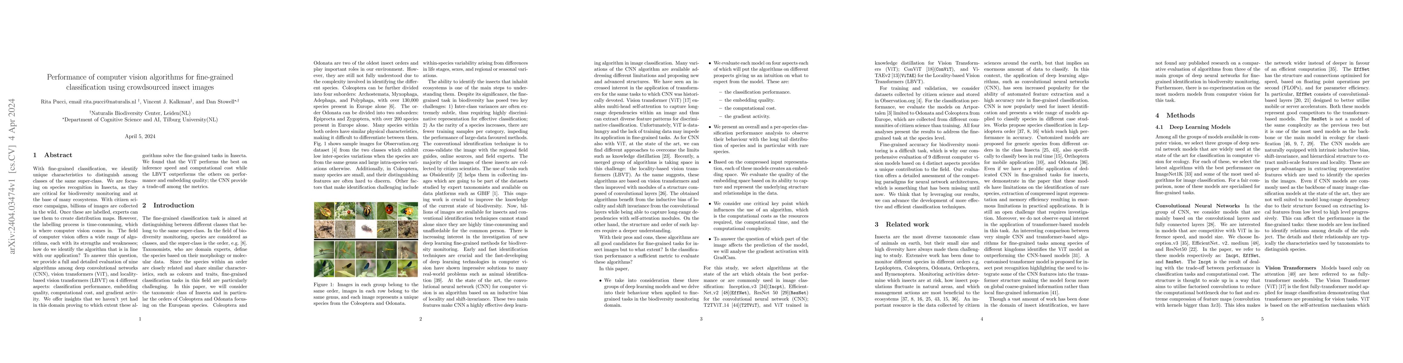 Thumbnail for Performance of computer vision algorithms for fine-grained
  classification using crowdsourced insect images