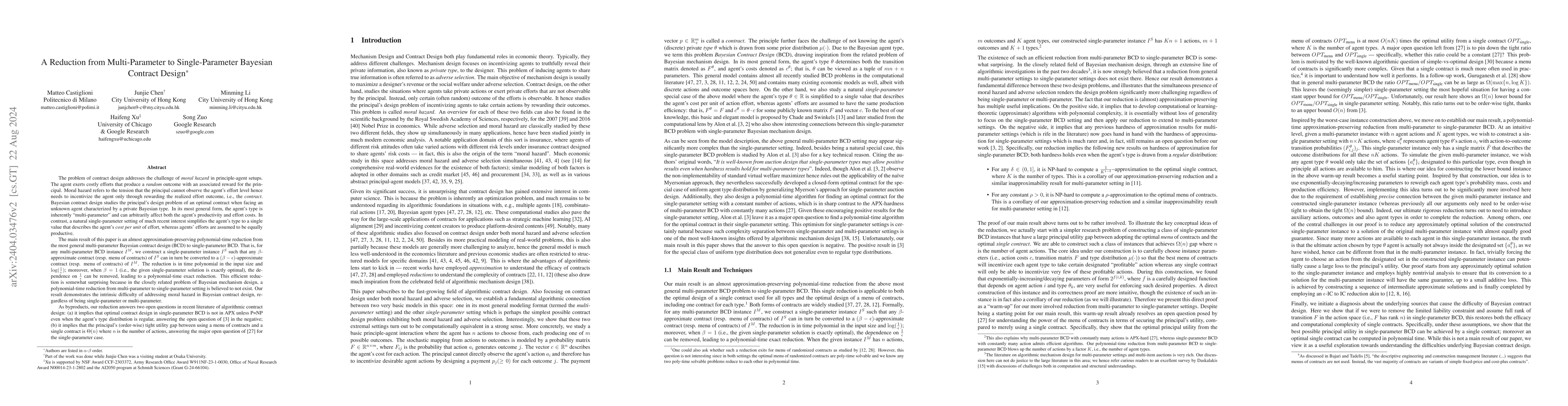 Thumbnail for A Reduction from Multi-Parameter to Single-Parameter Bayesian Contract
  Design