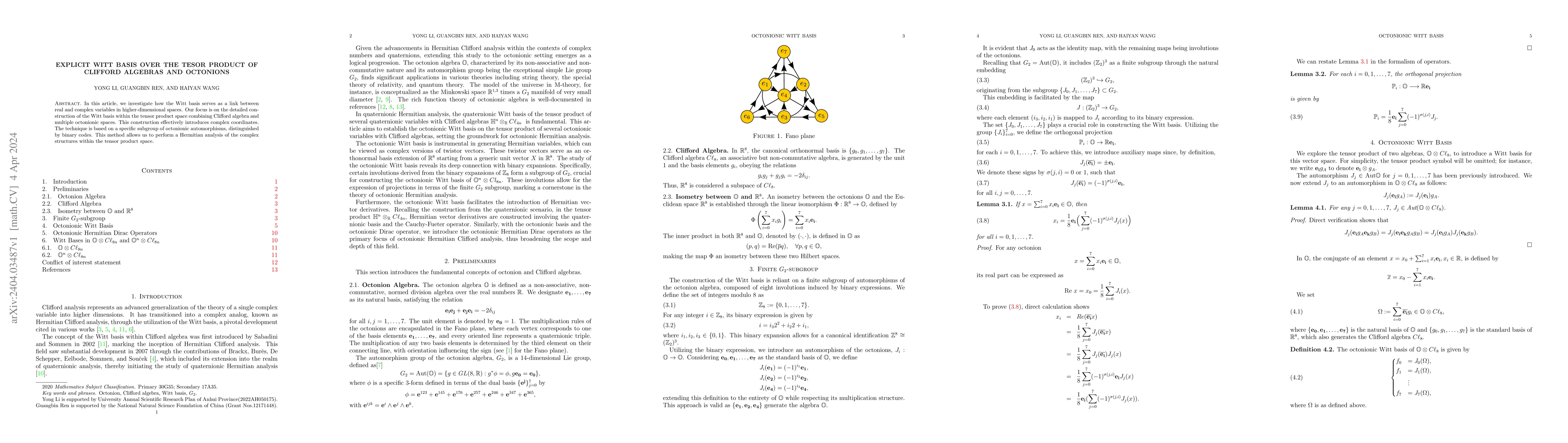 Thumbnail for Explicit Witt basis over the tensor product of Clifford algebras and
  octonions
