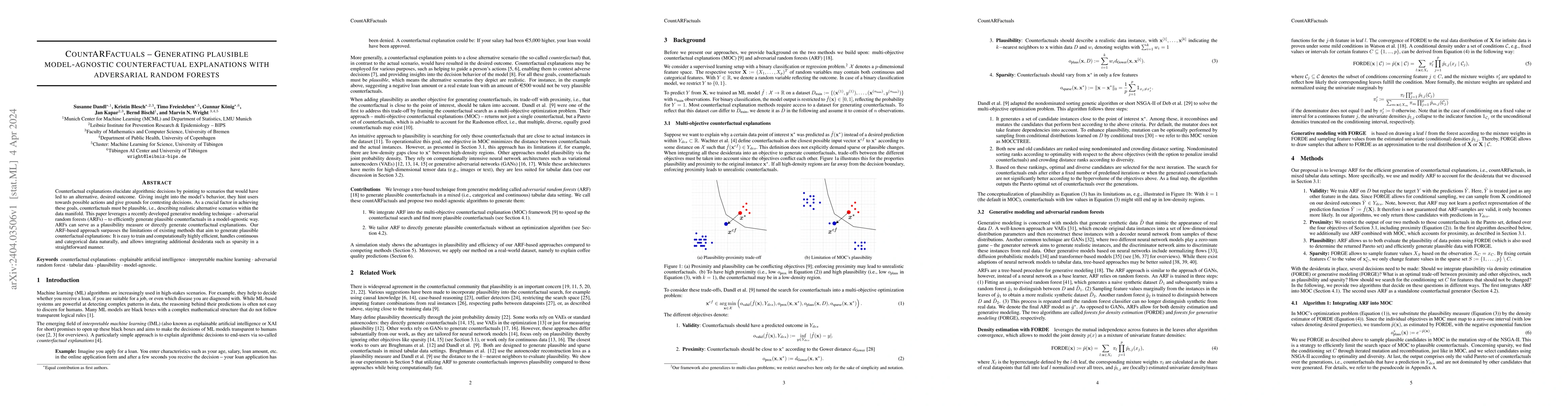Thumbnail for CountARFactuals -- Generating plausible model-agnostic counterfactual
  explanations with adversarial random forests