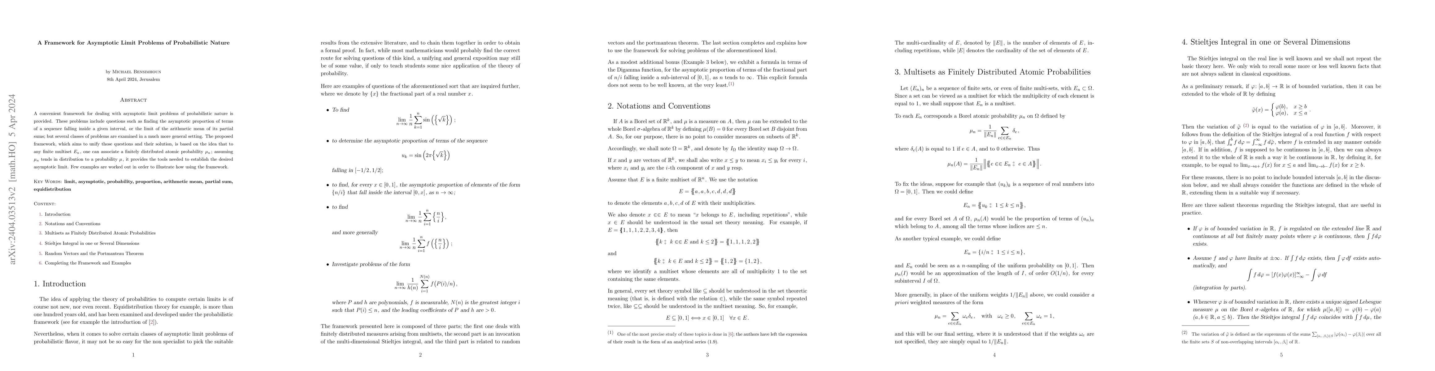 Thumbnail for A Framework for Asymptotic Limit Problems of Probabilistic Nature