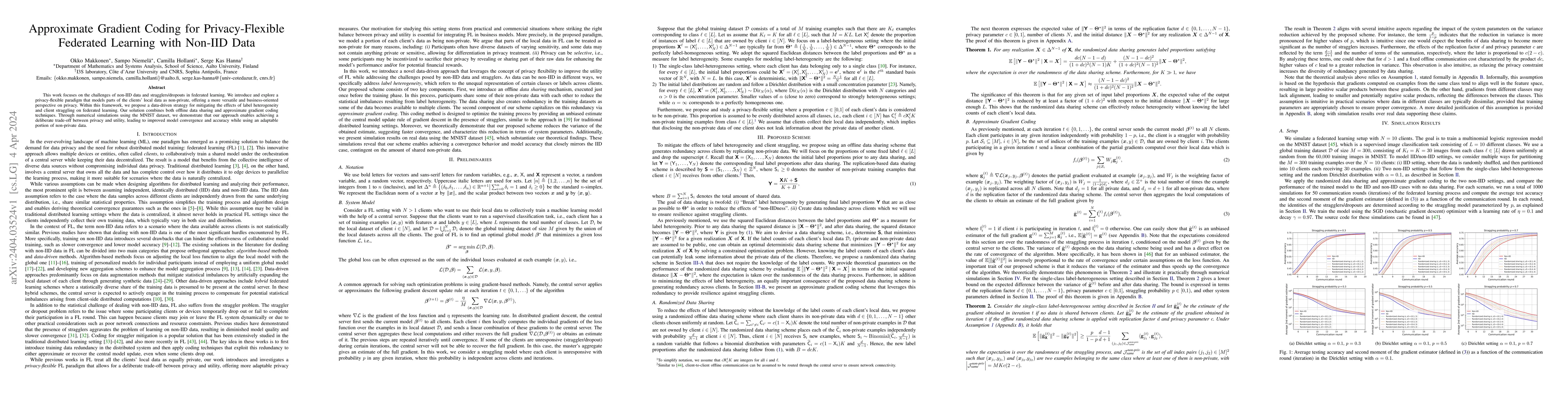 Thumbnail for Approximate Gradient Coding for Privacy-Flexible Federated Learning with
  Non-IID Data