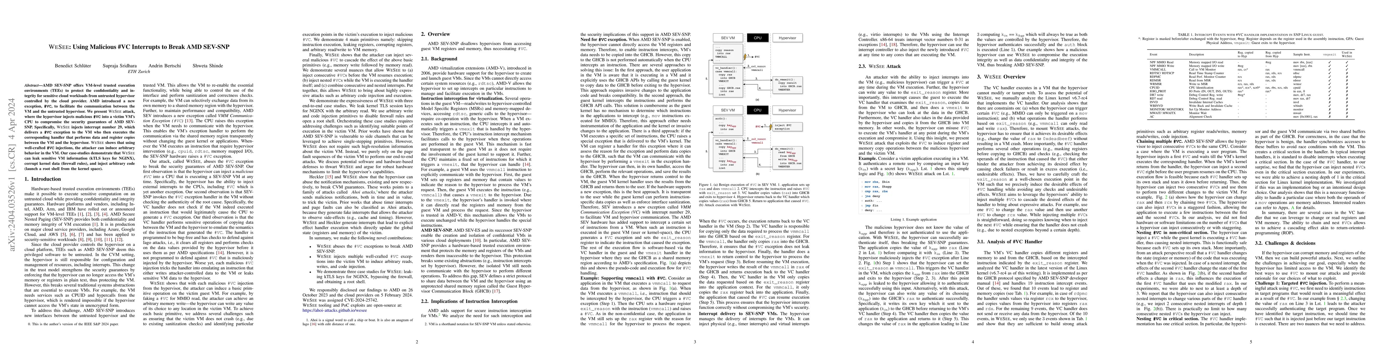 Thumbnail for WeSee: Using Malicious #VC Interrupts to Break AMD SEV-SNP