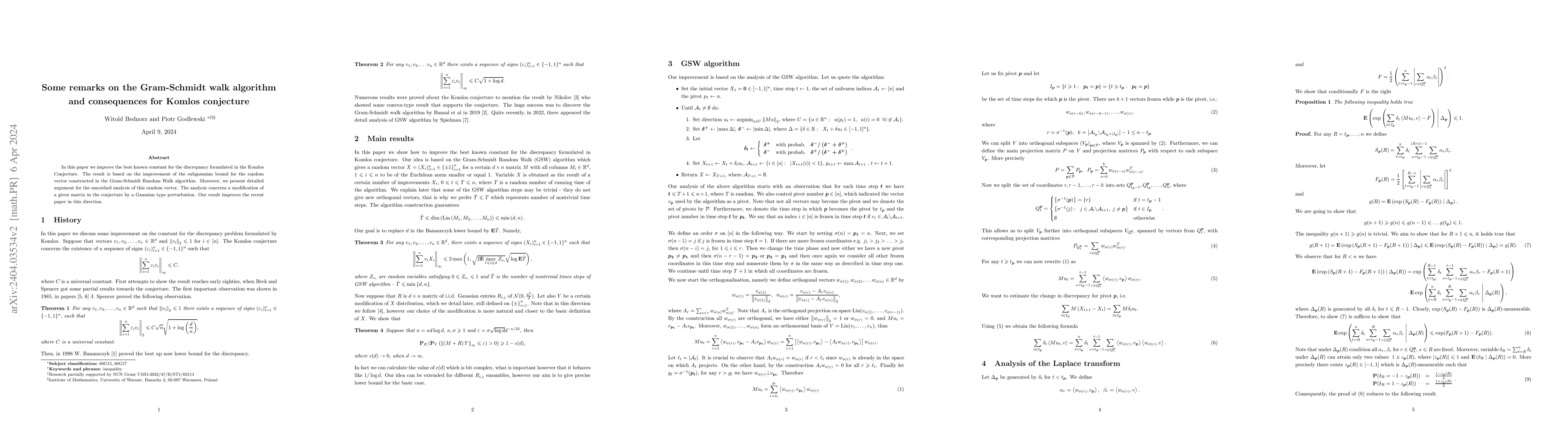 Thumbnail for Some remarks on the Gram-Schmidt walk algorithm and consequences for
  Komlos conjecture