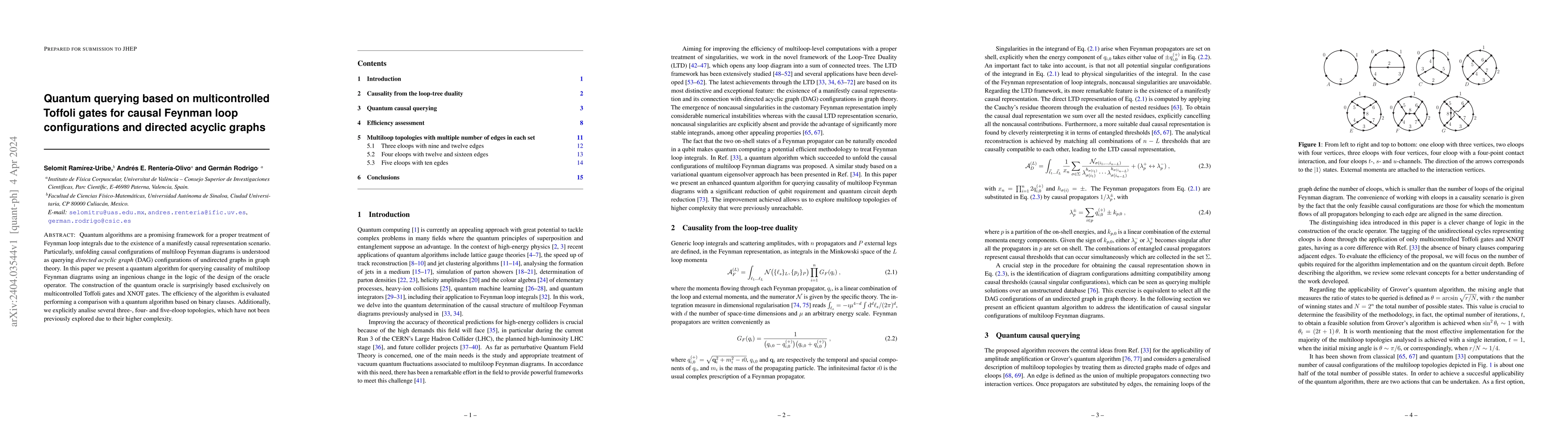 Thumbnail for Quantum querying based on multicontrolled Toffoli gates for causal
  Feynman loop configurations and directed acyclic graphs