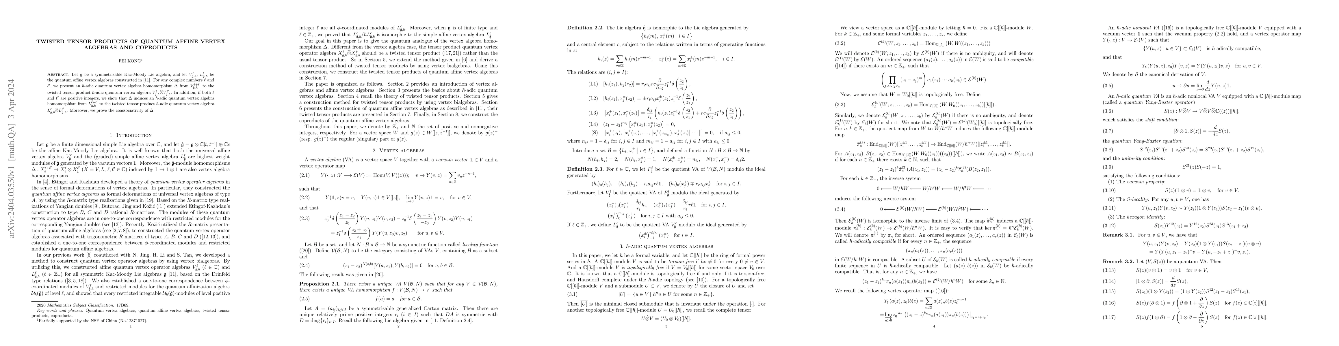 Thumbnail for Twisted tensor products of quantum affine vertex algebras and coproducts