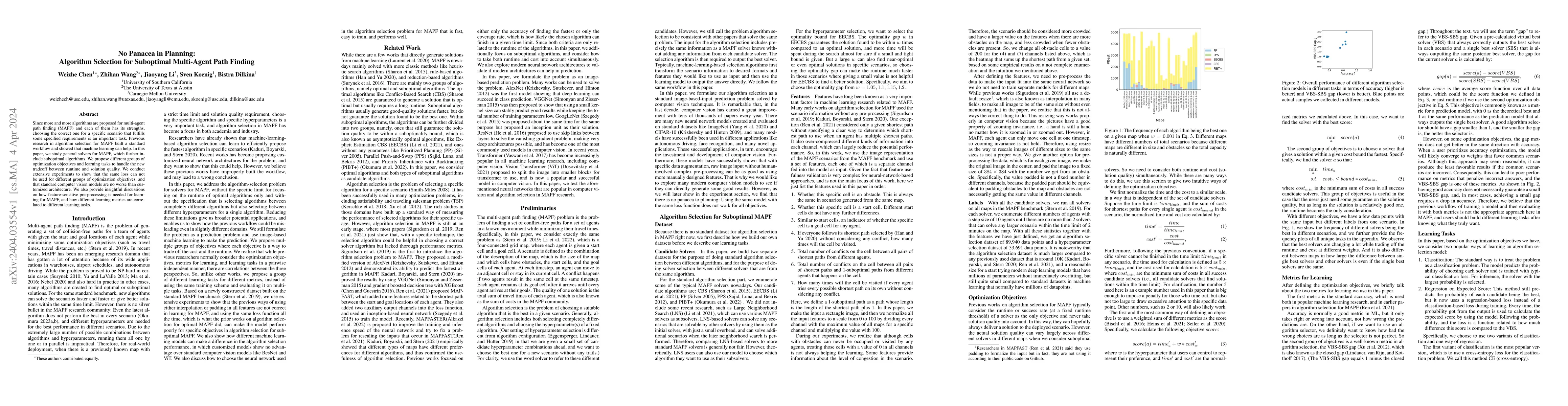 Thumbnail for No Panacea in Planning: Algorithm Selection for Suboptimal Multi-Agent
  Path Finding