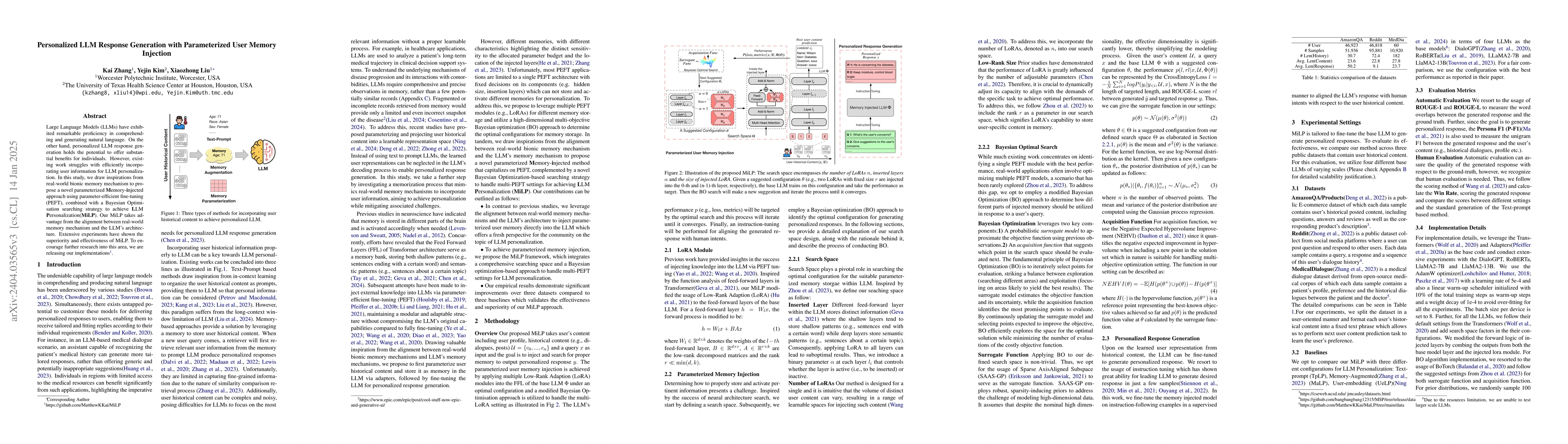 Thumbnail for Personalized LLM Response Generation with Parameterized Memory Injection