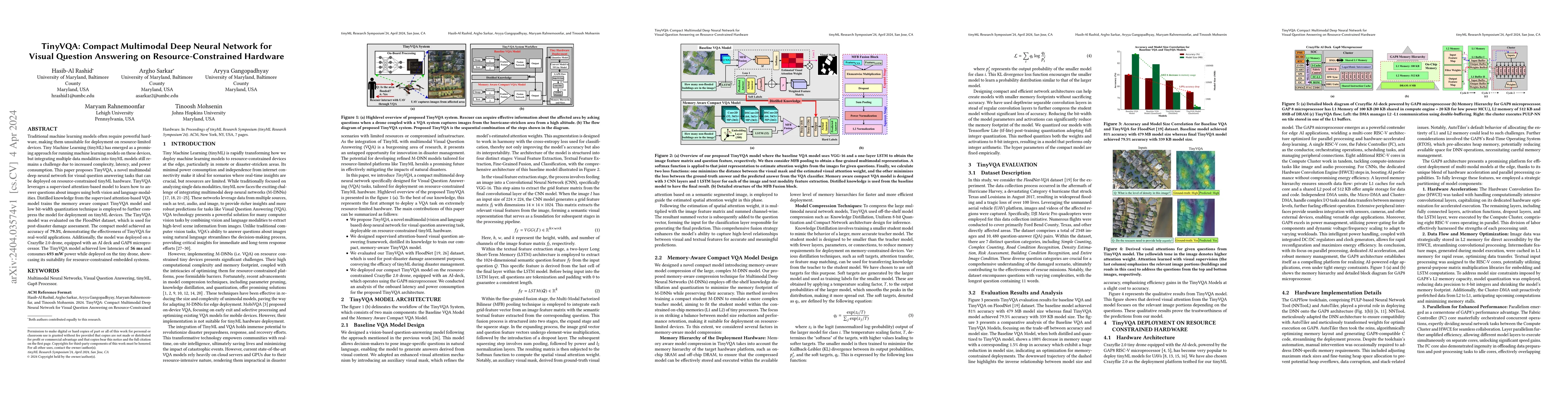 Thumbnail for TinyVQA: Compact Multimodal Deep Neural Network for Visual Question
  Answering on Resource-Constrained Devices