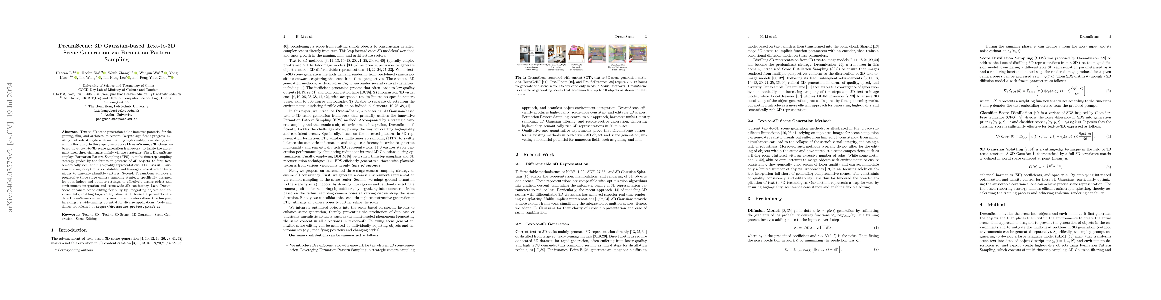 Thumbnail for DreamScene: 3D Gaussian-based Text-to-3D Scene Generation via Formation
  Pattern Sampling