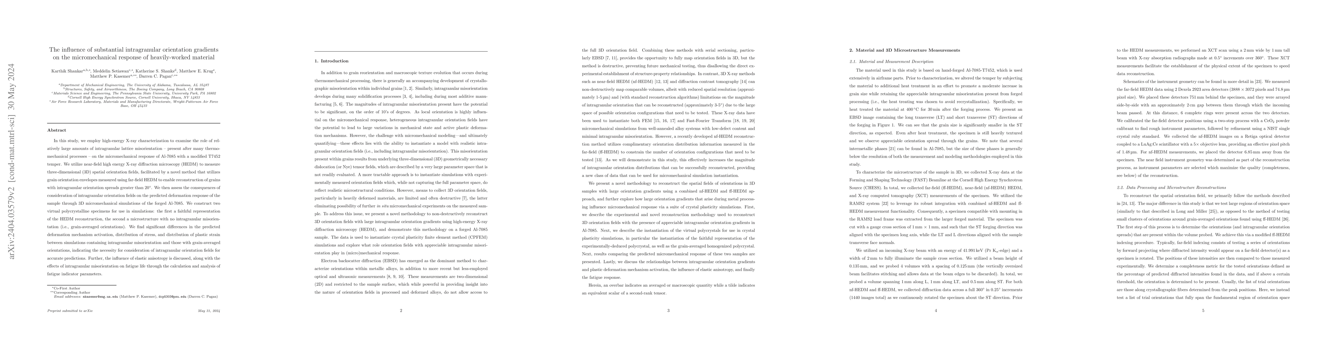 Thumbnail for The influence of substantial intragranular orientation gradients on the
  micromechanical response of heavily-worked material