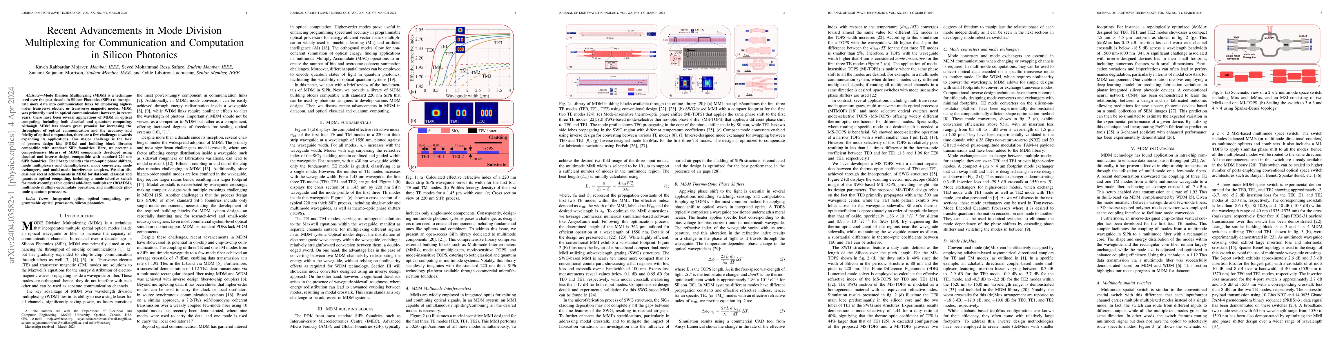 Thumbnail for Recent Advancements in Mode Division Multiplexing for Communication and
  Computation in Silicon Photonics