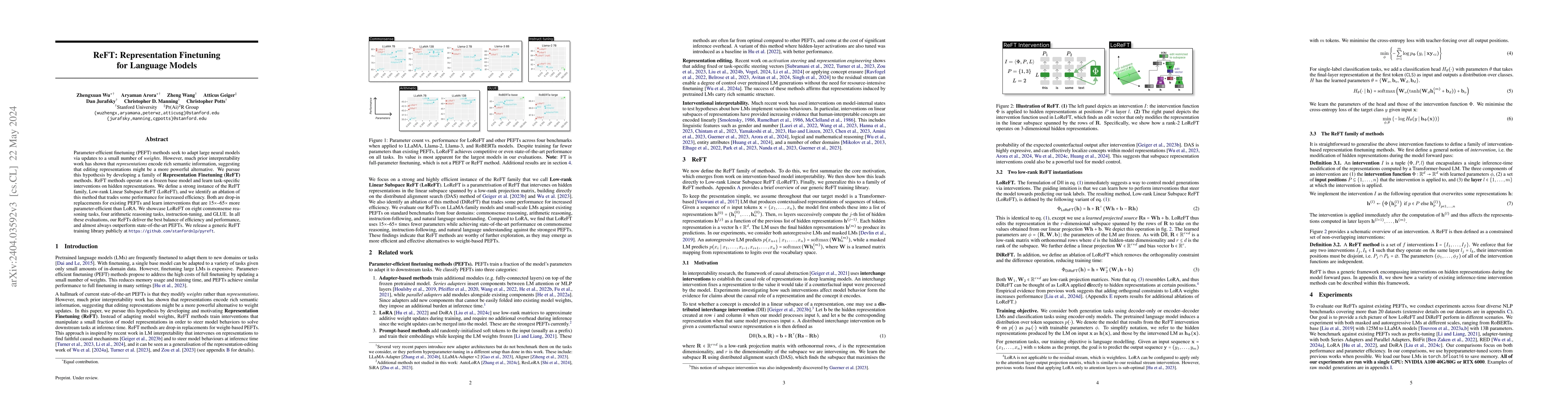 Thumbnail for ReFT: Representation Finetuning for Language Models