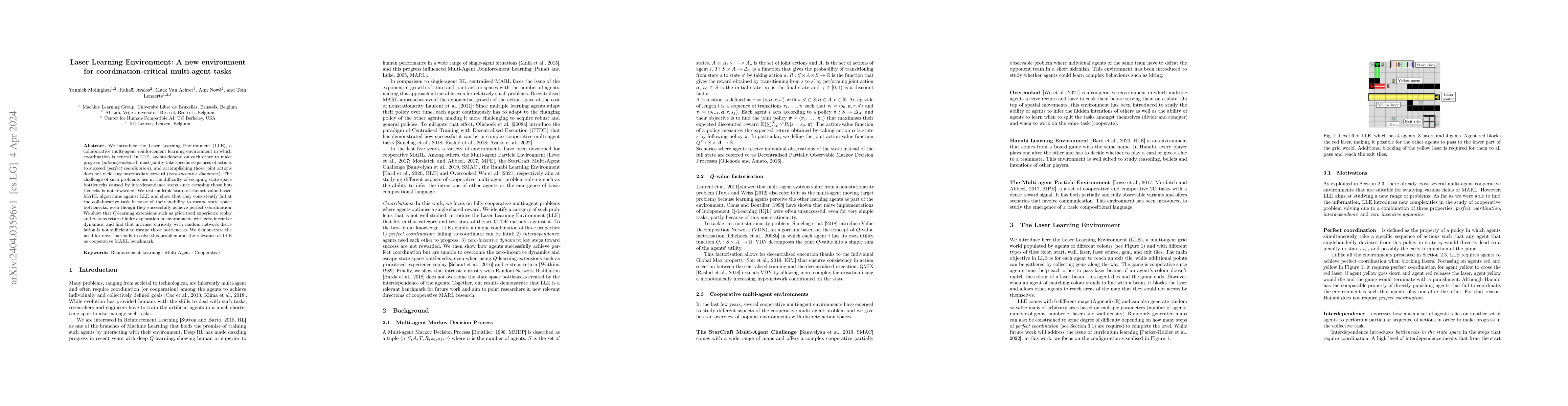 Thumbnail for Laser Learning Environment: A new environment for coordination-critical
  multi-agent tasks
