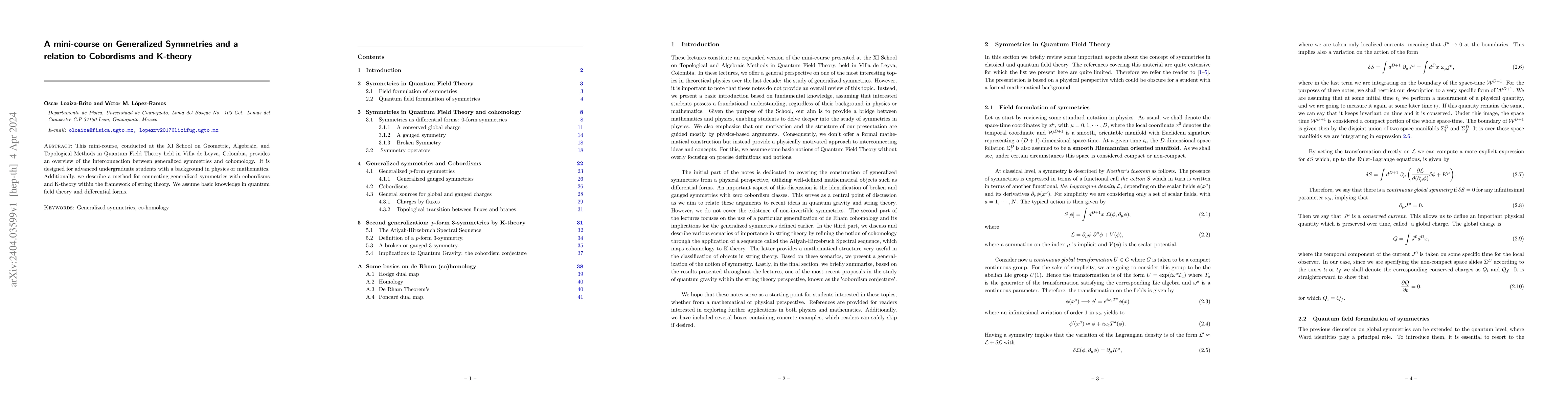 Thumbnail for A mini-course on Generalized Symmetries and a relation to Cobordisms and
  K-theory