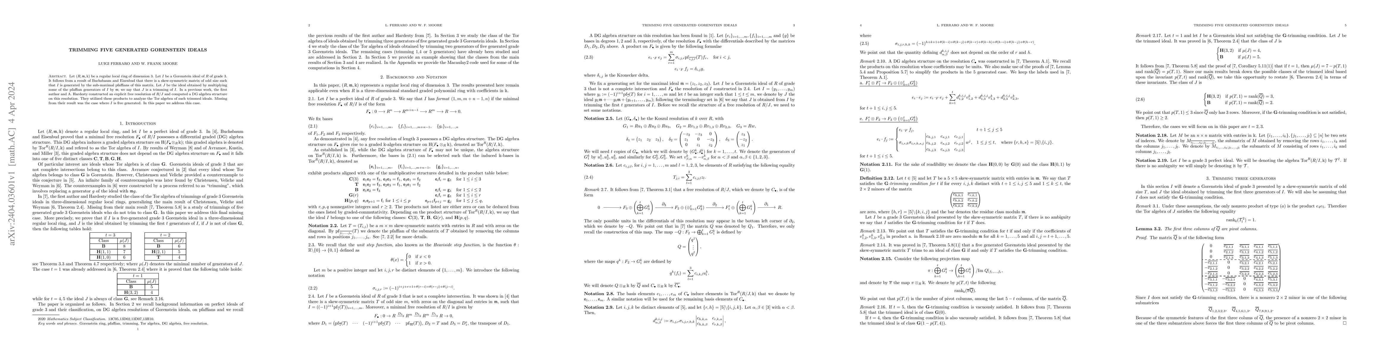 Thumbnail for Trimming Five Generated Gorenstein Ideals