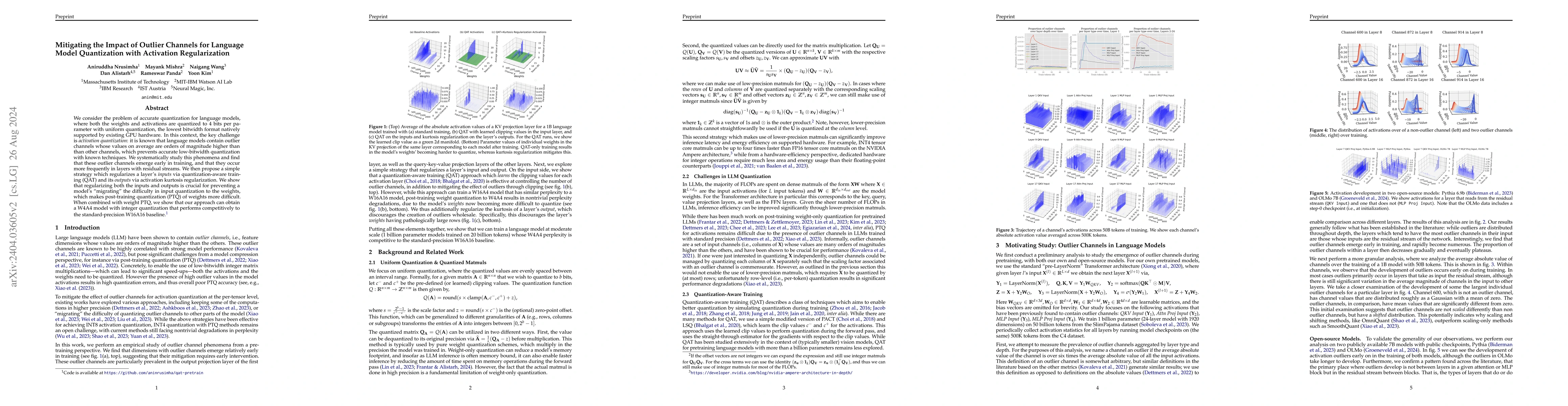Thumbnail for Mitigating the Impact of Outlier Channels for Language Model
  Quantization with Activation Regularization