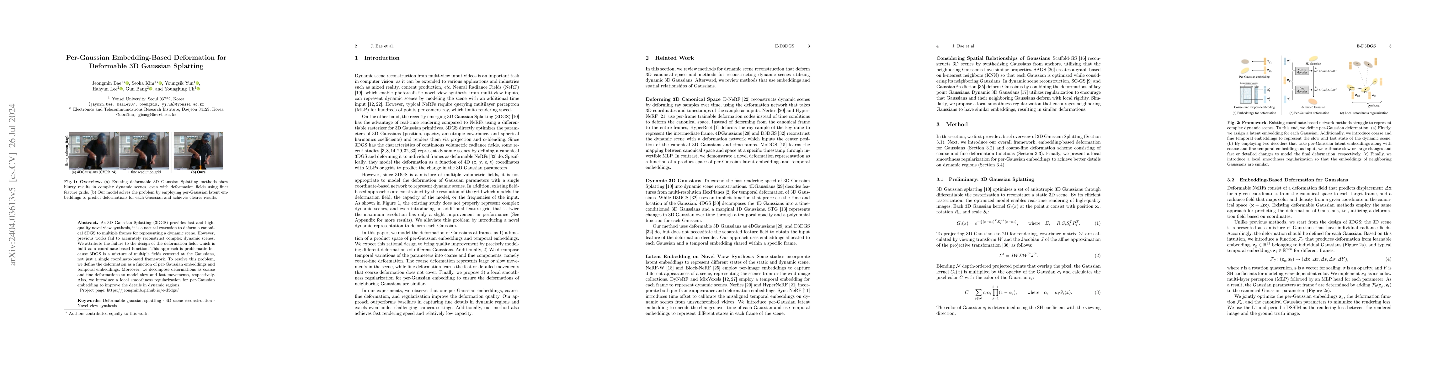 Thumbnail for Per-Gaussian Embedding-Based Deformation for Deformable 3D Gaussian
  Splatting