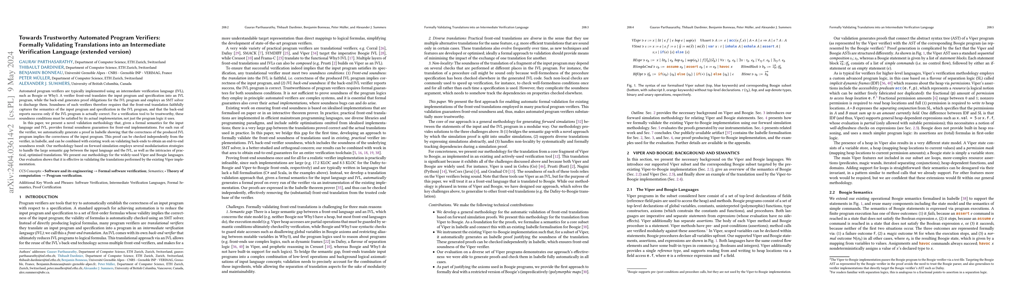 Thumbnail for Towards Trustworthy Automated Program Verifiers: Formally Validating
  Translations into an Intermediate Verification Language (extended version)