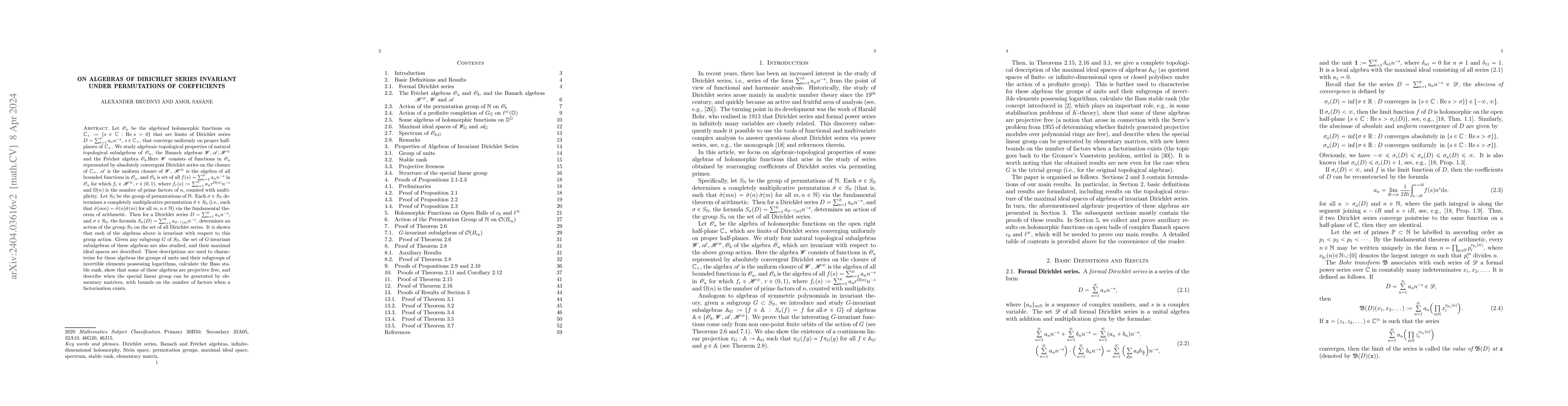 Thumbnail for On algebras of Dirichlet series invariant under permutations of
  coefficients