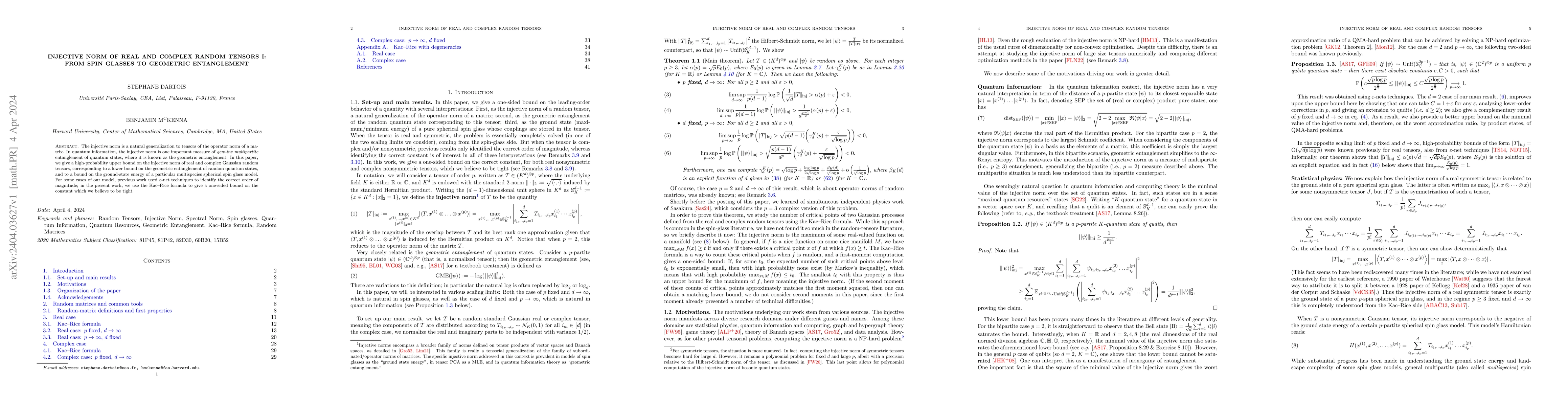 Thumbnail for Injective norm of real and complex random tensors I: From spin glasses
  to geometric entanglement