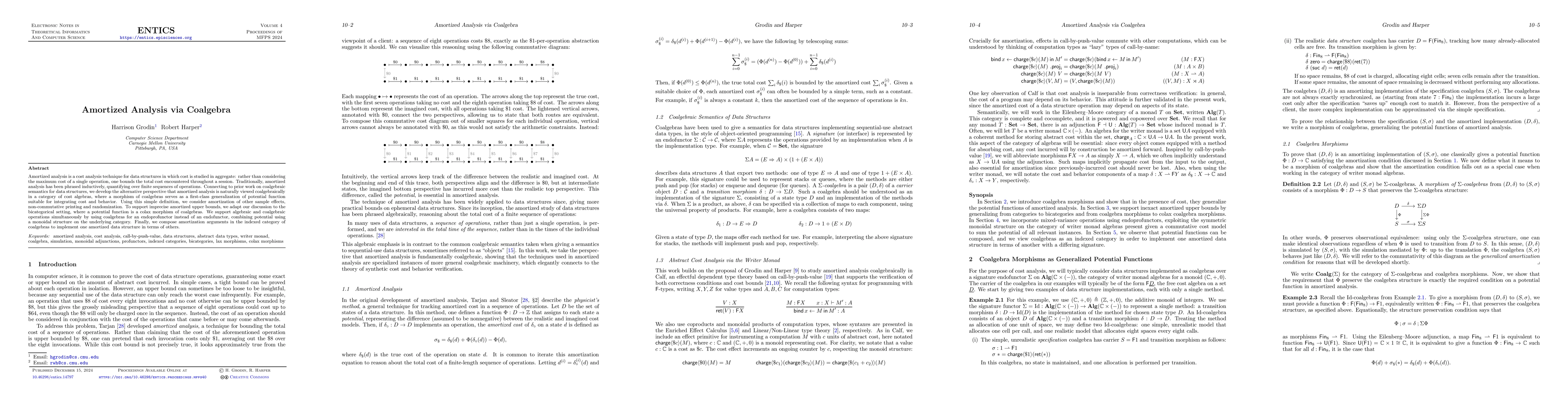 Thumbnail for Amortized Analysis via Coalgebra