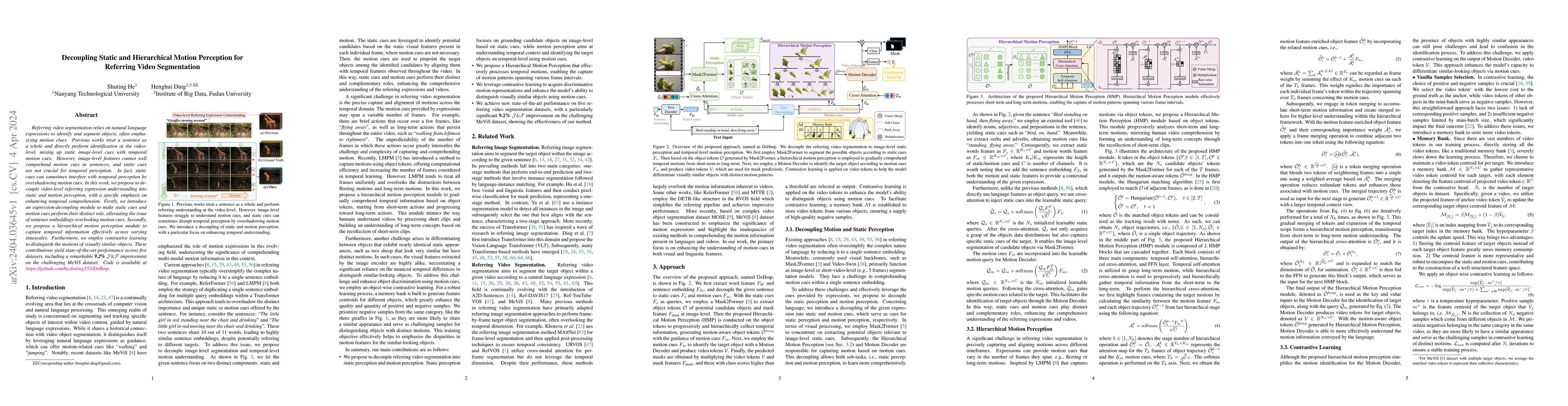 Thumbnail for Decoupling Static and Hierarchical Motion Perception for Referring Video
  Segmentation