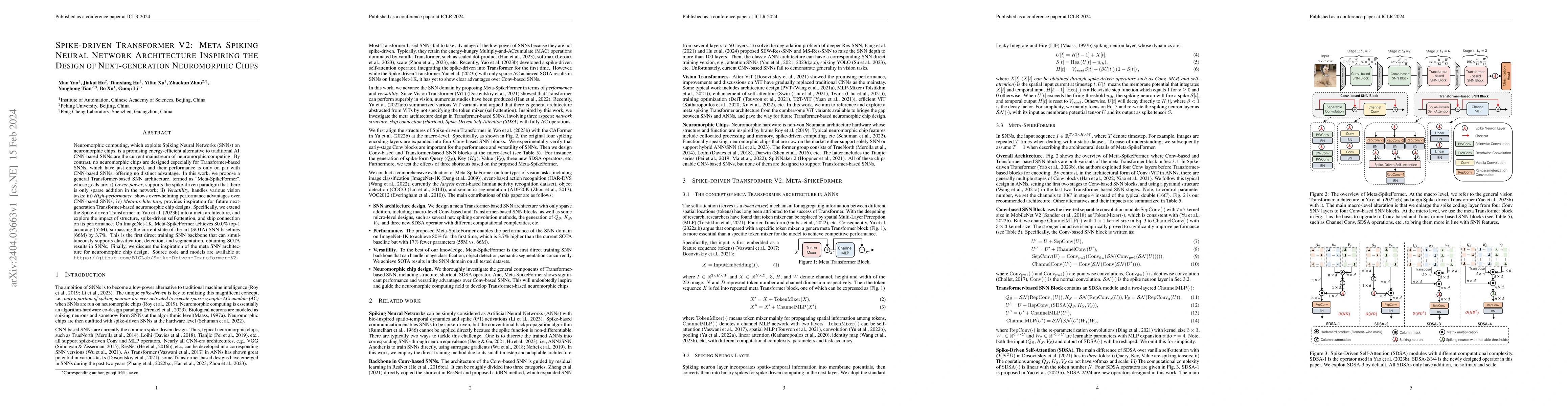 Thumbnail for Spike-driven Transformer V2: Meta Spiking Neural Network Architecture
  Inspiring the Design of Next-generation Neuromorphic Chips