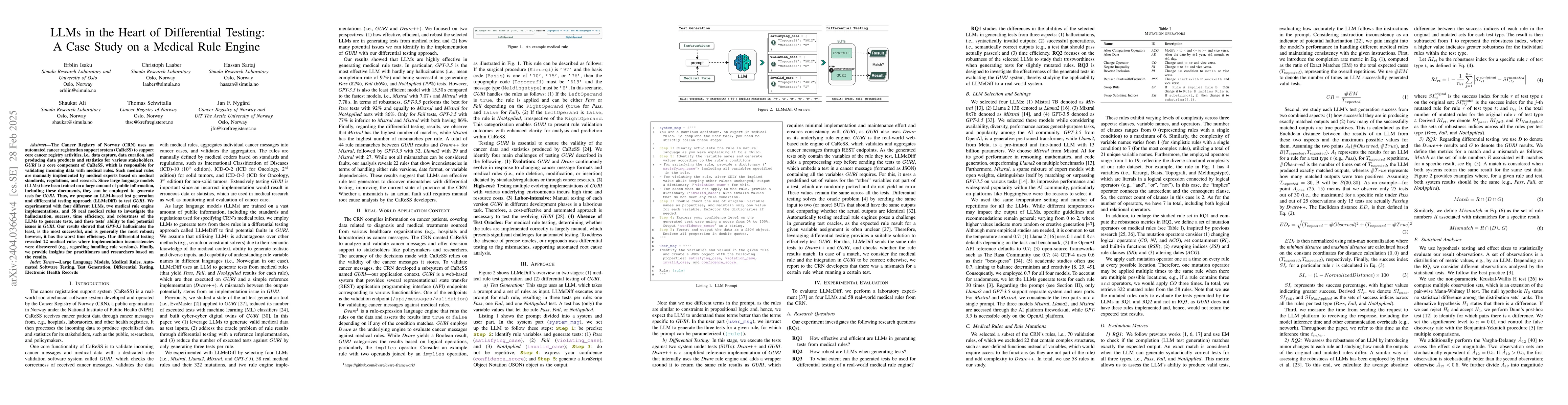 Thumbnail for LLMs in the Heart of Differential Testing: A Case Study on a Medical
  Rule Engine
