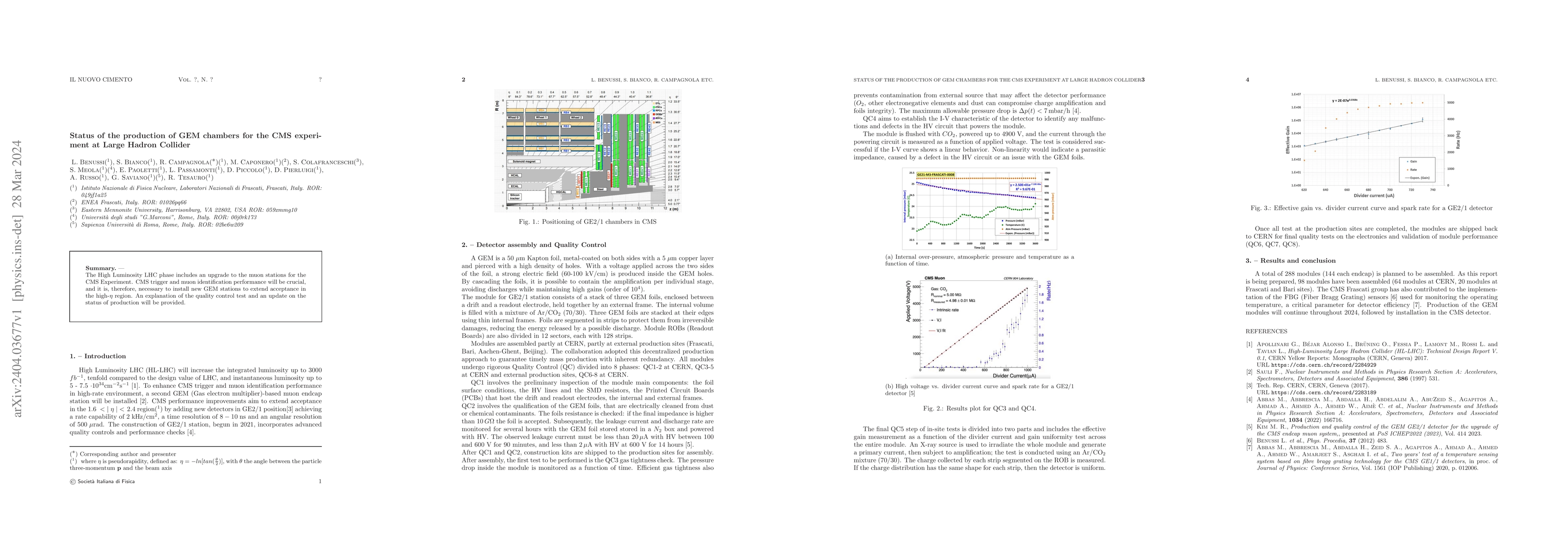 Thumbnail for Status of the production of GEM chambers for the CMS experiment at Large
  Hadron Collider