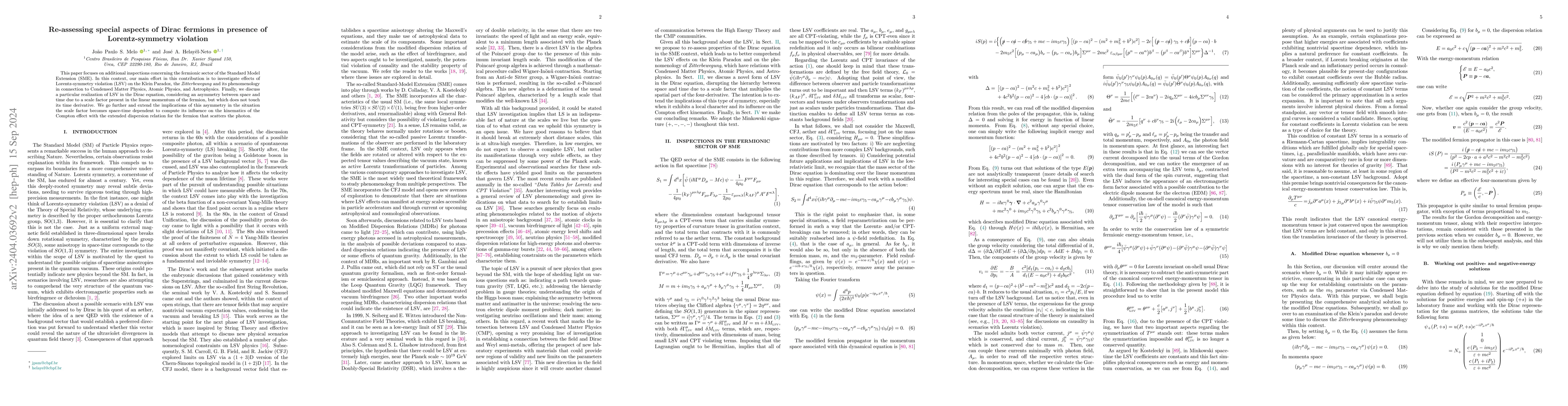 Thumbnail for Re-assessing special aspects of Dirac fermions in presence of
  Lorentz-symmetry violation