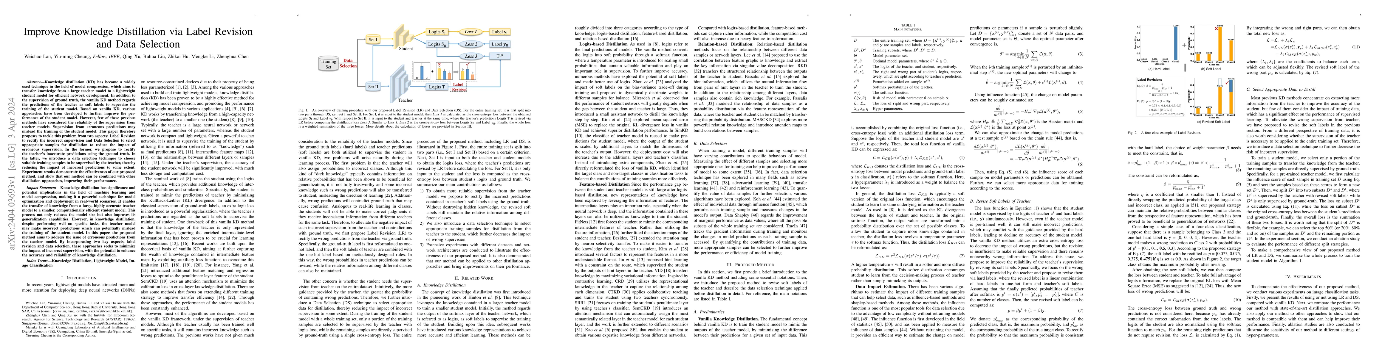 Thumbnail for Improve Knowledge Distillation via Label Revision and Data Selection