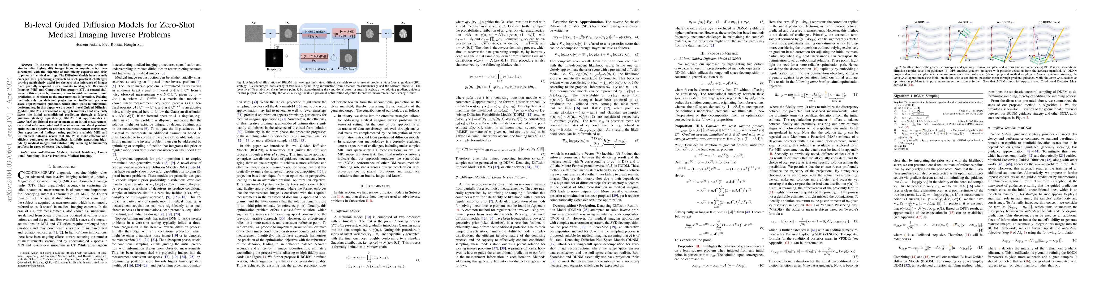 Thumbnail for Bi-level Guided Diffusion Models for Zero-Shot Medical Imaging Inverse
  Problems