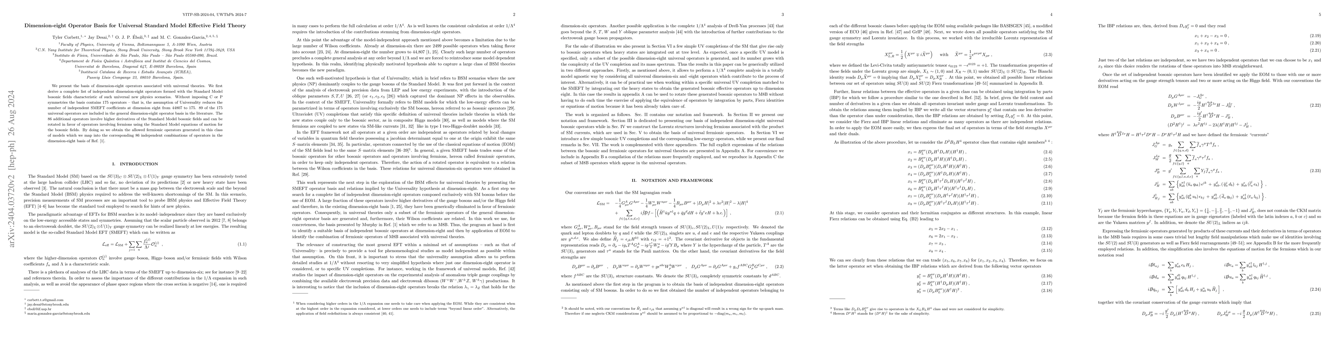 Thumbnail for Dimension-eight Operator Basis for Universal Standard Model Effective
  Field Theory