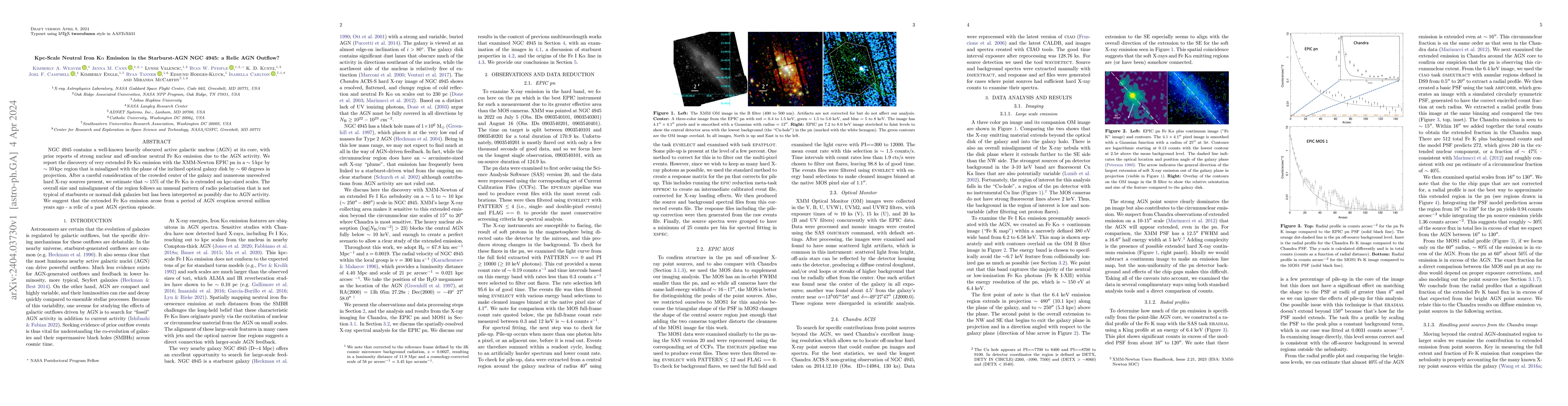 Thumbnail for Kpc-Scale Neutral Iron K$\alpha$ Emission in the Starburst-AGN NGC 4945:
  a Relic AGN Outflow?