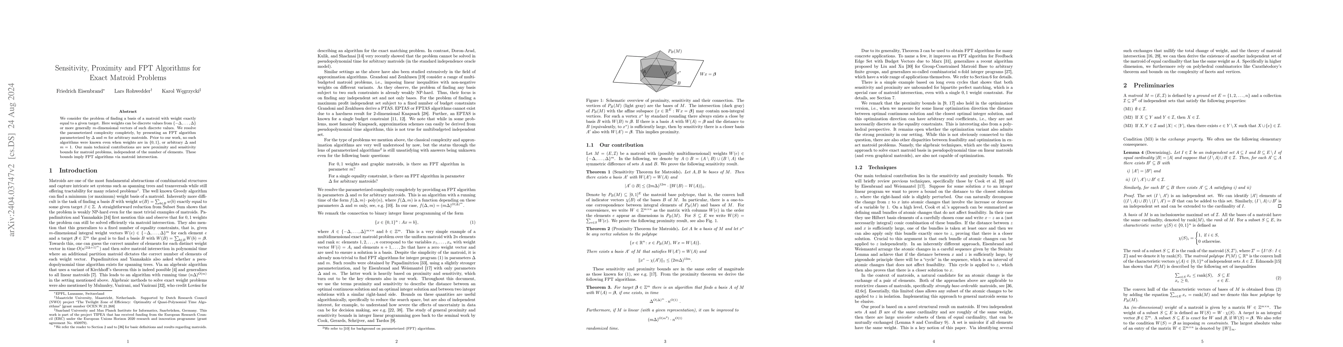 Thumbnail for Sensitivity, Proximity and FPT Algorithms for Exact Matroid Problems