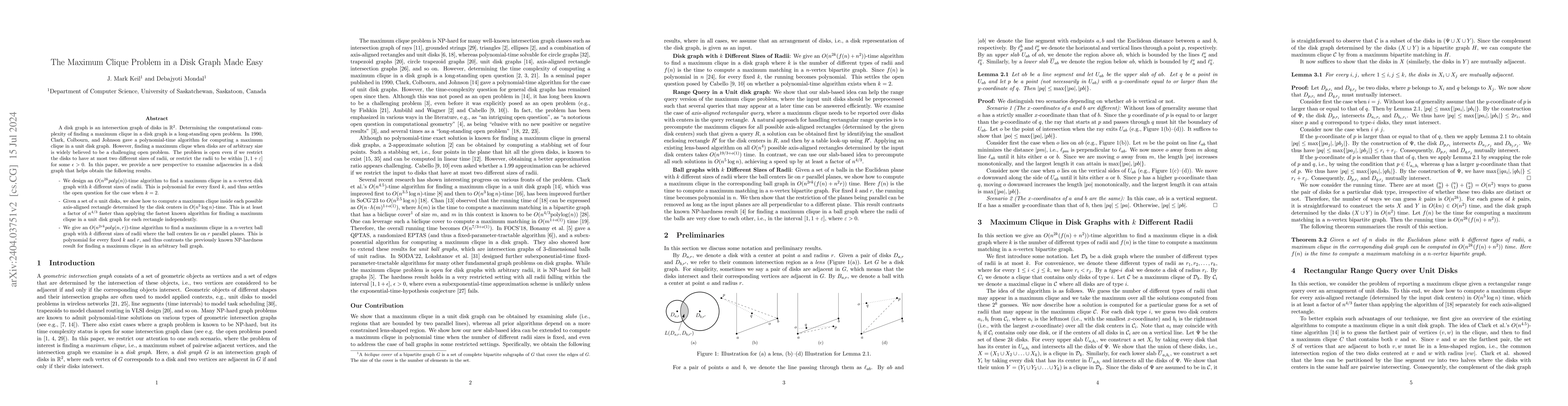 Thumbnail for The Maximum Clique Problem in a Disk Graph Made Easy