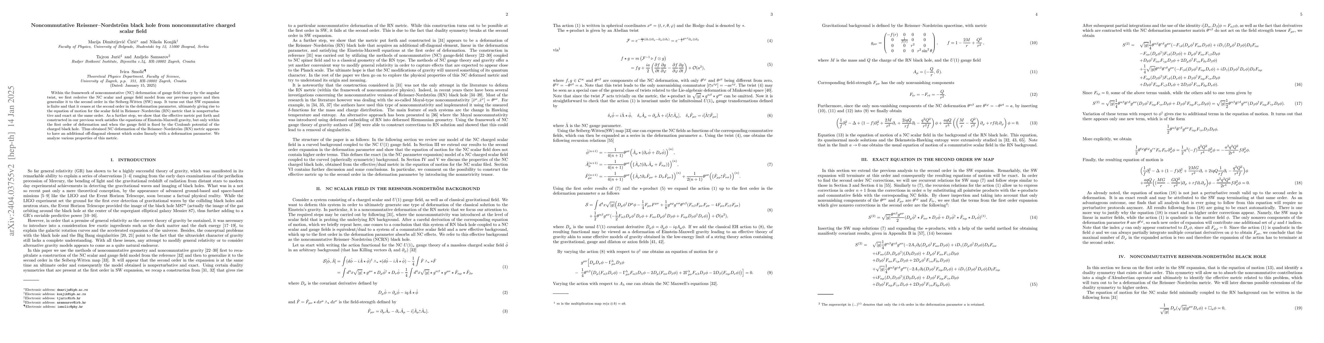 Thumbnail for Noncommutative Reissner-Nordstr\"om black hole from noncommutative
  charged scalar field