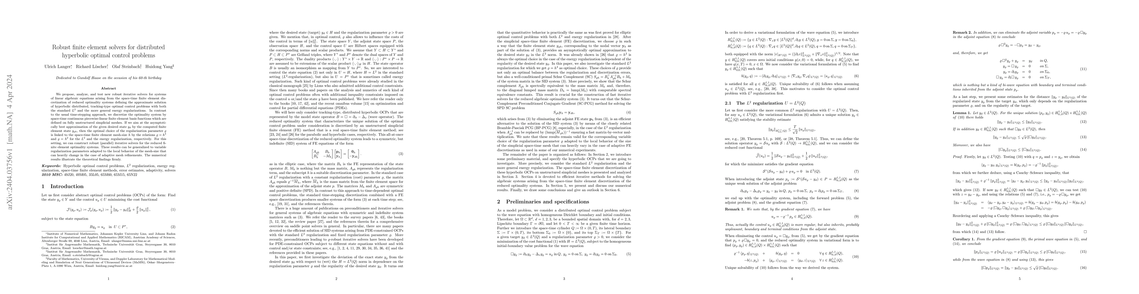 Thumbnail for Robust finite element solvers for distributed hyperbolic optimal control
  problems