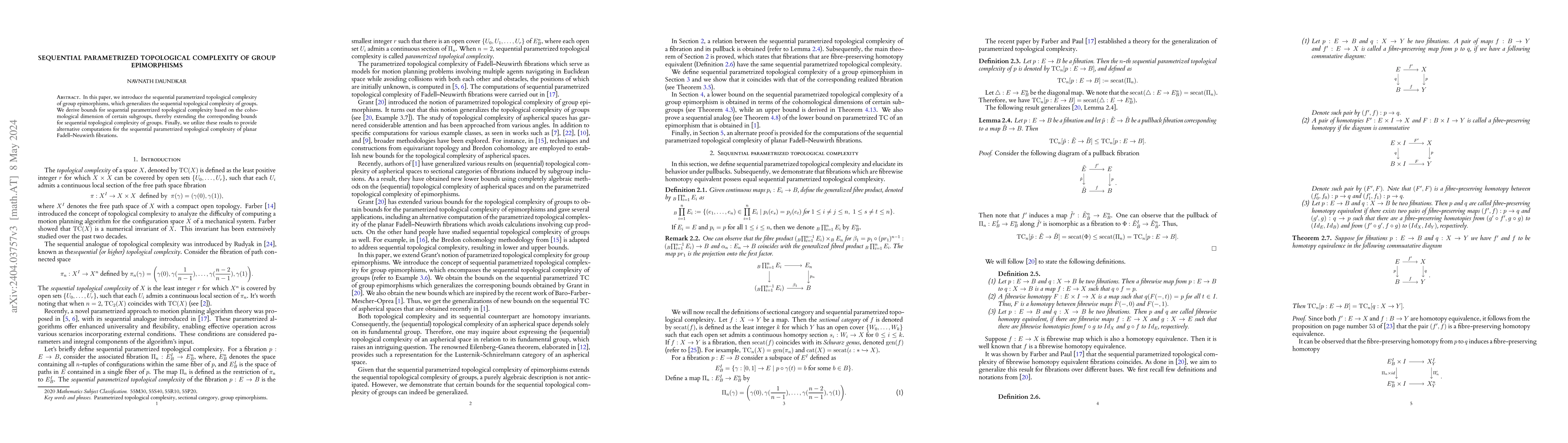 Thumbnail for Sequential parametrized topological complexity of group epimorphisms