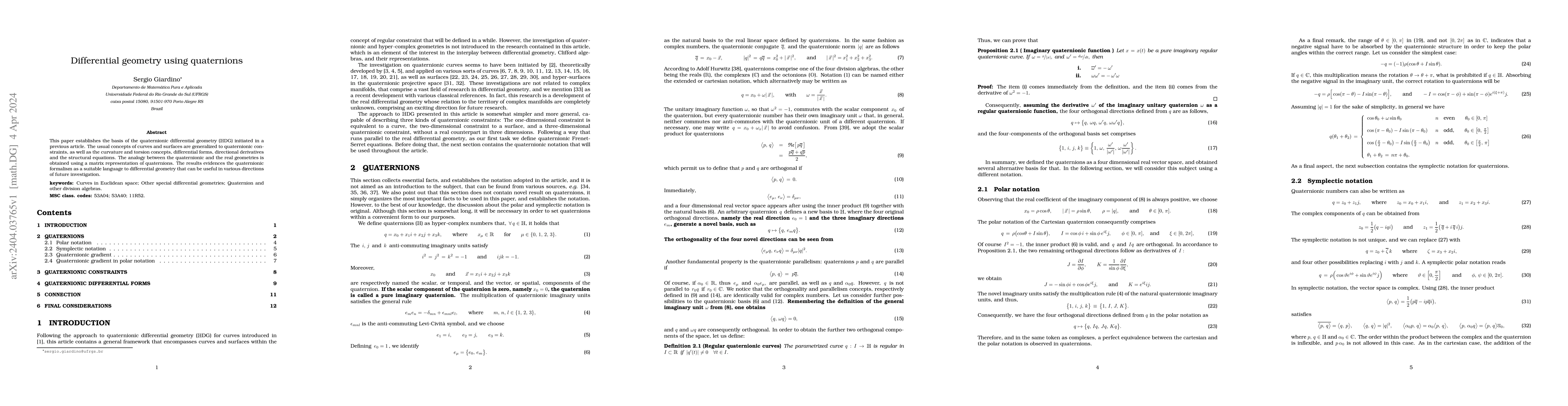 Thumbnail for Differential geometry using quaternions
