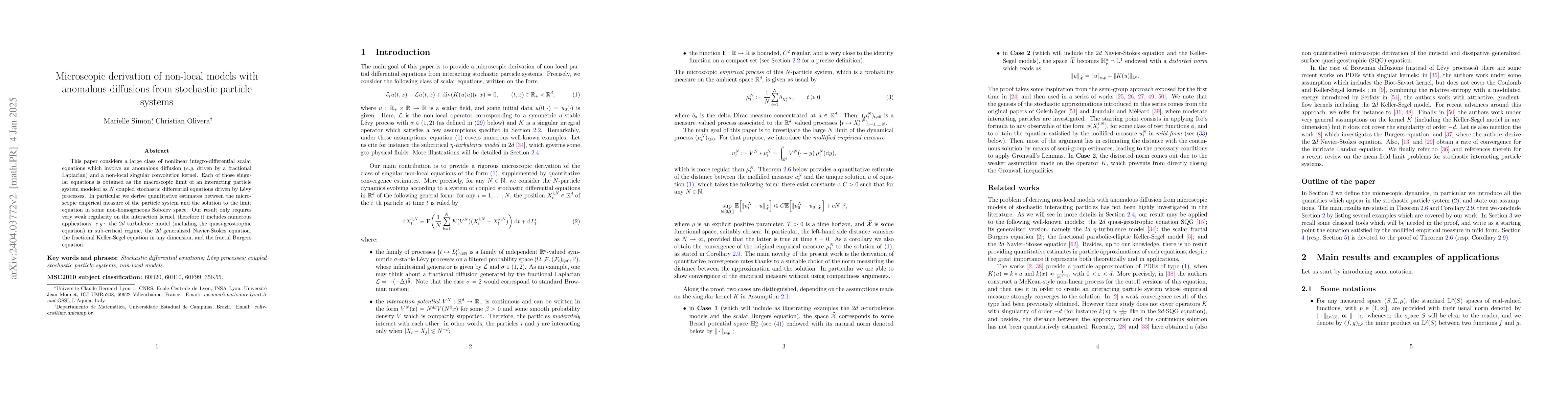 Thumbnail for Microscopic derivation of non-local models with anomalous diffusions
  from stochastic particle systems