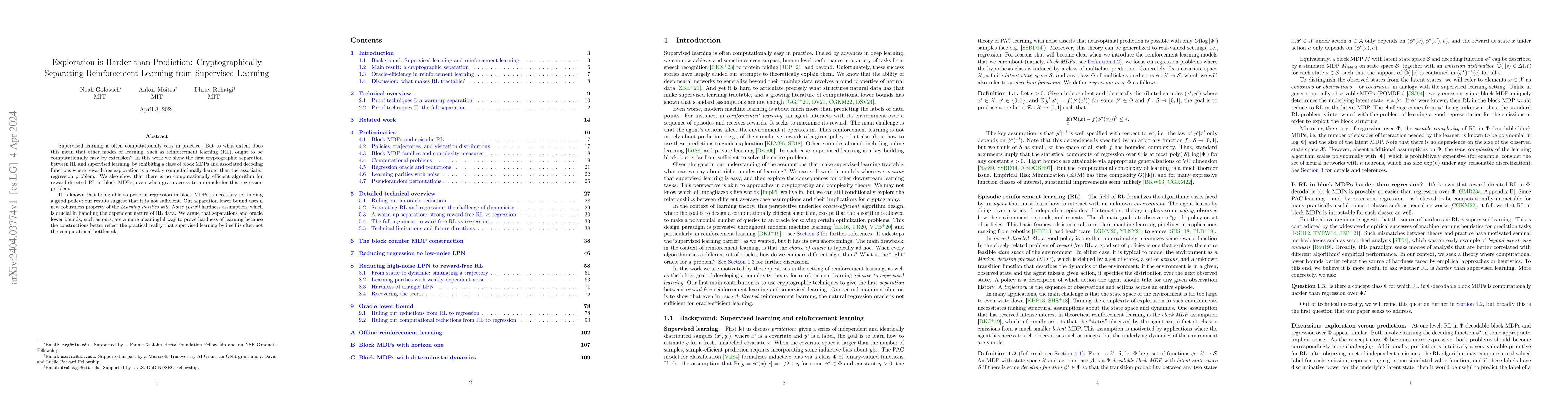 Thumbnail for Exploration is Harder than Prediction: Cryptographically Separating
  Reinforcement Learning from Supervised Learning