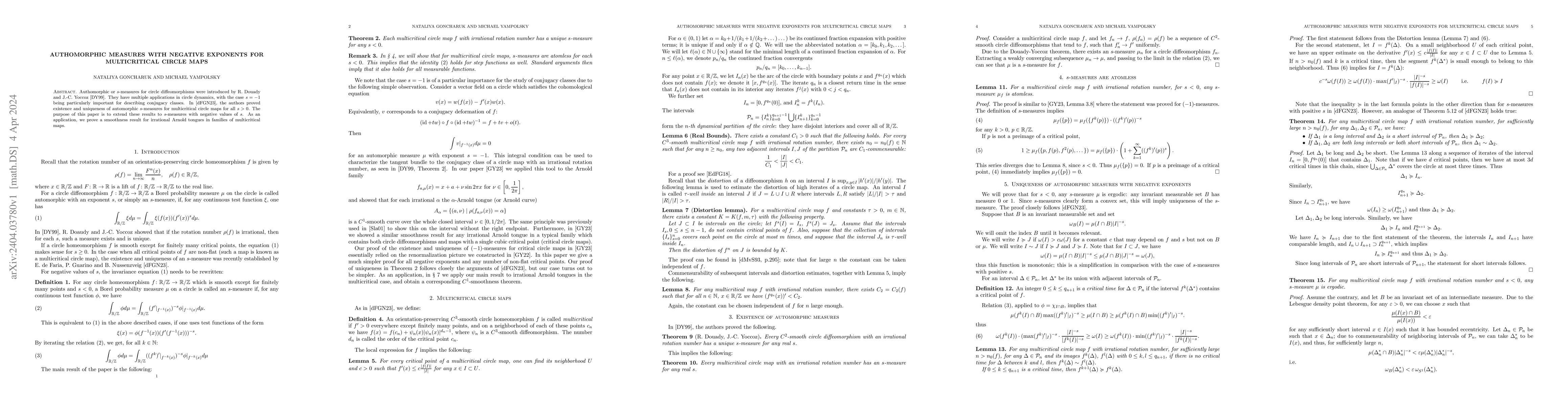 Thumbnail for Authomorphic measures with negative exponents for multicritical circle
  maps