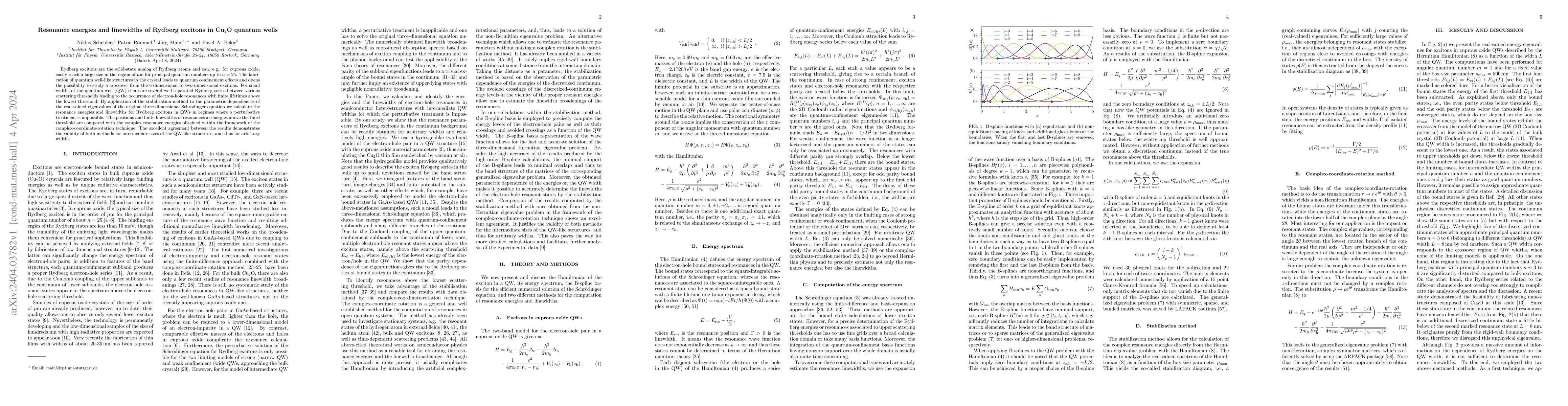 Thumbnail for Resonance energies and linewidths of Rydberg excitons in Cu$_2$O quantum
  wells